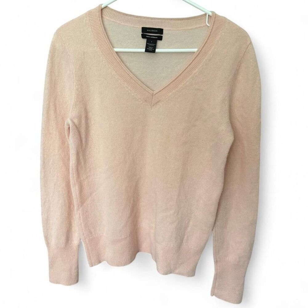 Halogen 100% Cashmere Sweater Women’s Small Blush Pink V Neck Long Sleeve